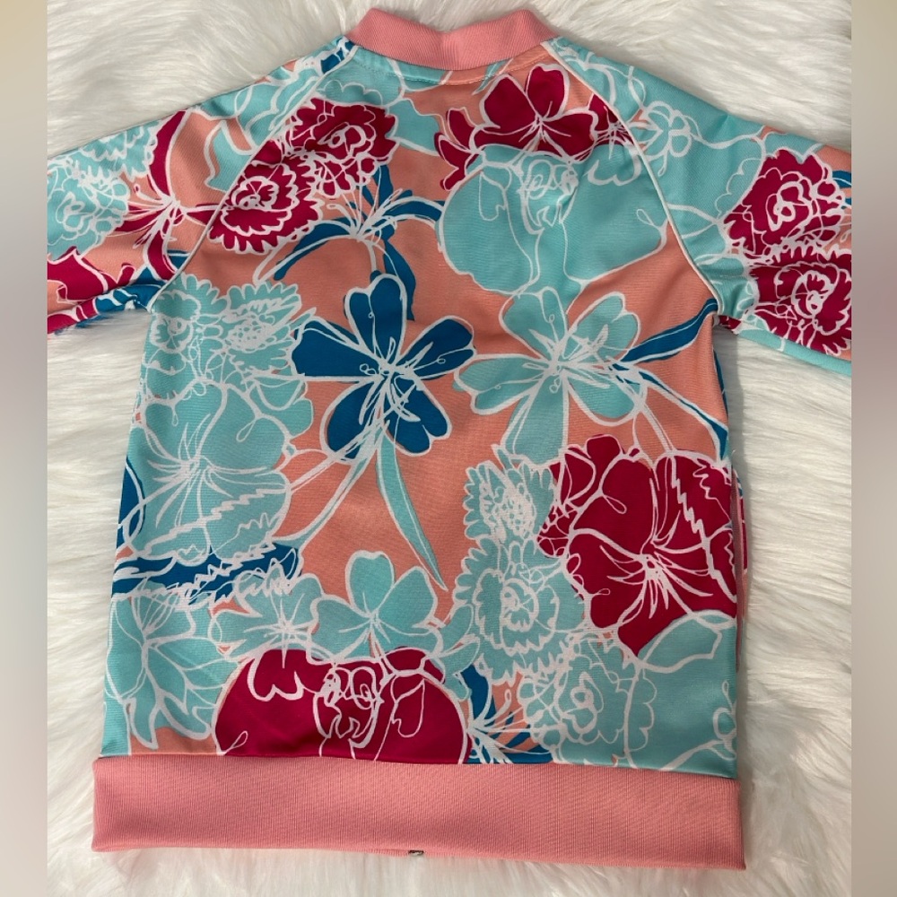 Adidas Pink and Blue Bomber Jacket with Floral Design Size XS (7/8) - Picture 7 of 7